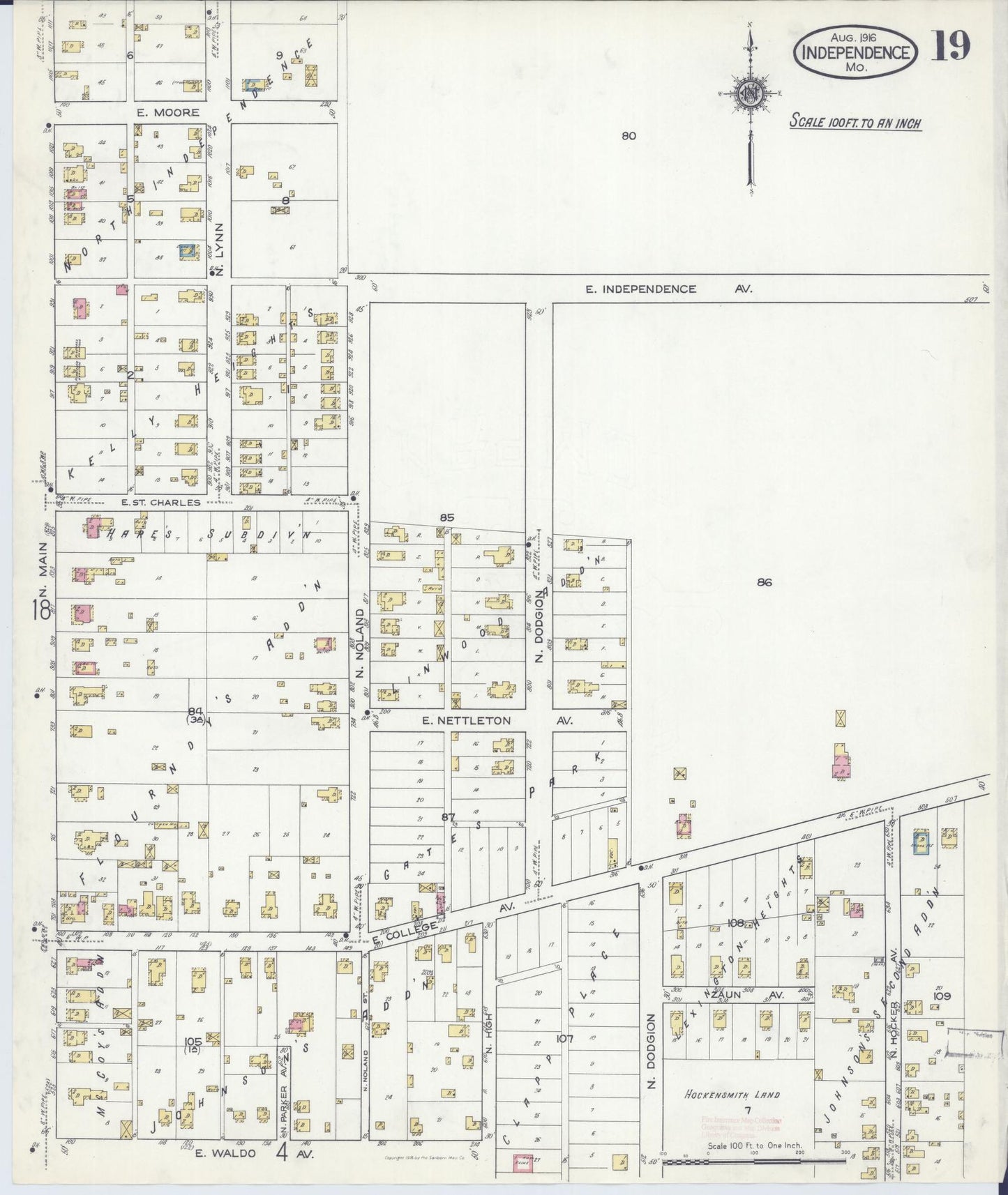 Sanborn Fire Insurance Map from Independence, Jackson County, Missouri (1916), Sheet #0019 - Historic Sanborn Fire Insurance Map Print, vintage old map wall art, antique decor, genealogy gift, Missouri Missouri map