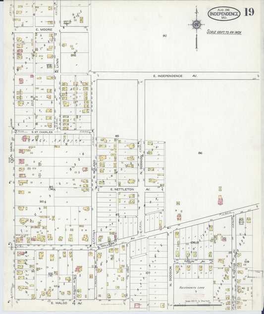 Sanborn Fire Insurance Map from Independence, Jackson County, Missouri (1916), Sheet #0019 - Historic Sanborn Fire Insurance Map Print, vintage old map wall art, antique decor, genealogy gift, Missouri Missouri map