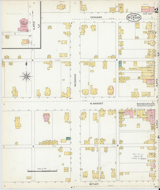 Sanborn Fire Insurance Map from Mercer, Mercer County, Pennsylvania (1904), Sheet #0002 - Historic Sanborn Fire Insurance Map Print, vintage old map wall art, antique decor, genealogy gift, Pennsylvania Pennsylvania map