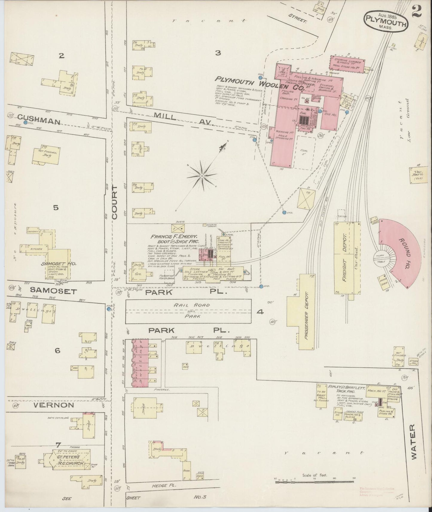 Sanborn Fire Insurance Map from Plymouth, Plymouth County, Massachusetts (1885), Sheet #0002 - Complete Map Set gallery image, historic Sanborn map, vintage wall art, Massachusetts Massachusetts