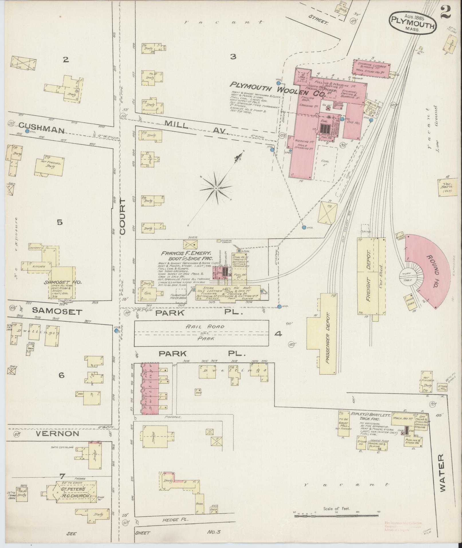 Sanborn Fire Insurance Map from Plymouth, Plymouth County, Massachusetts (1885), Sheet #0002 - Complete Map Set gallery image, historic Sanborn map, vintage wall art, Massachusetts Massachusetts
