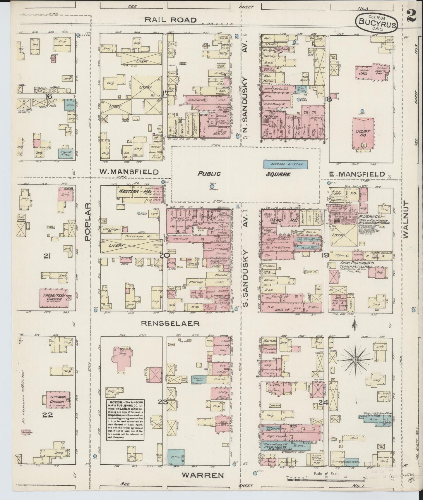 Sanborn Fire Insurance Map from Bucyrus, Crawford County, Ohio (1884), Sheet #0002 - Historic Sanborn Fire Insurance Map Print, vintage old map wall art, antique decor, genealogy gift, Ohio Ohio map