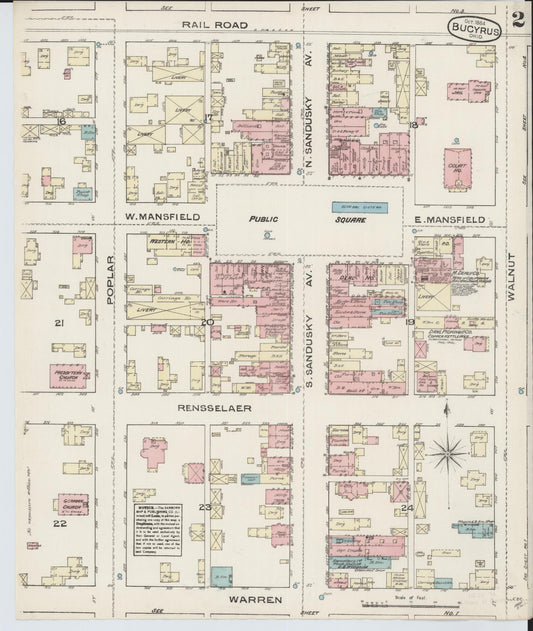 Sanborn Fire Insurance Map from Bucyrus, Crawford County, Ohio (1884), Sheet #0002 - Historic Sanborn Fire Insurance Map Print, vintage old map wall art, antique decor, genealogy gift, Ohio Ohio map