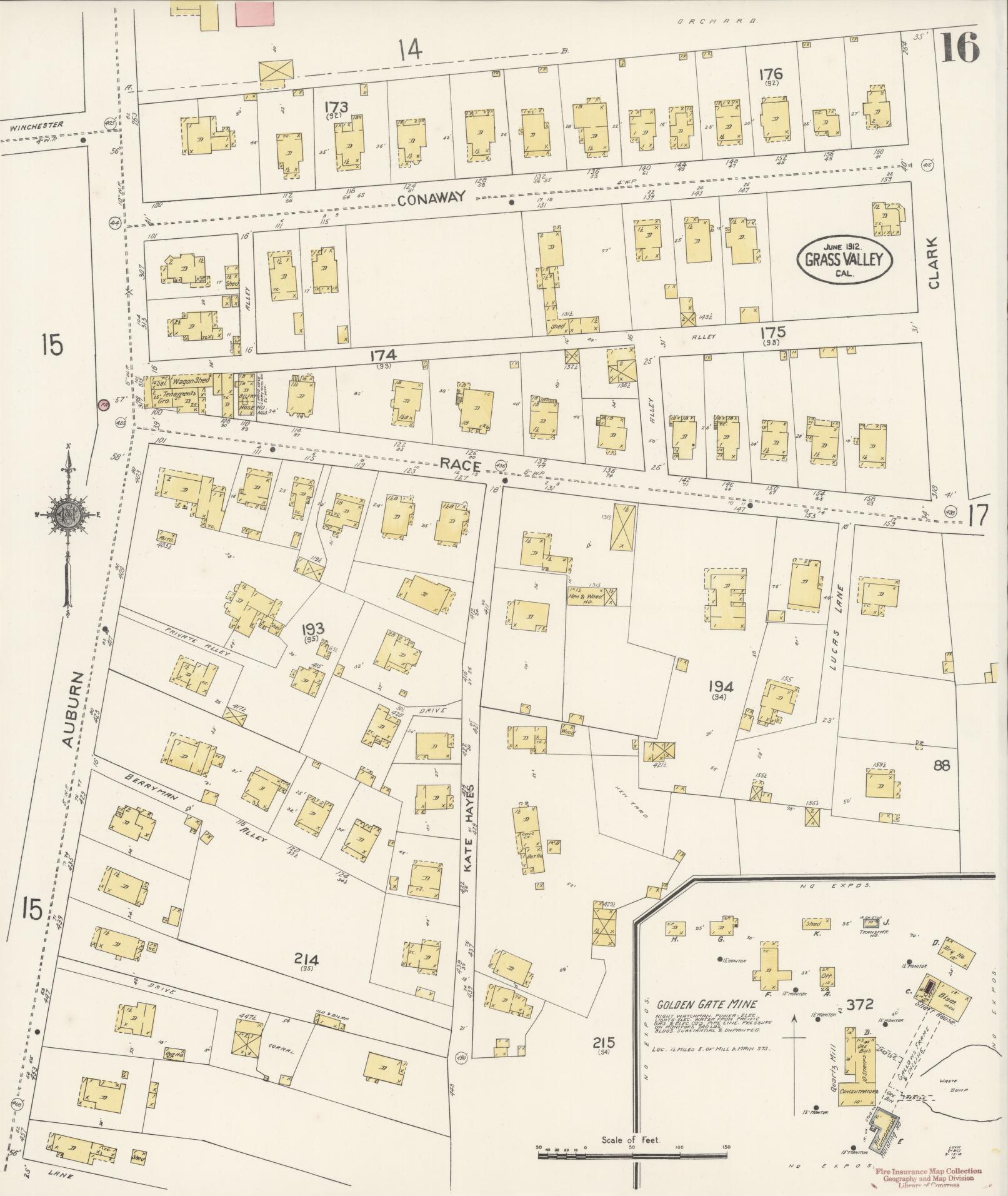 Sanborn Fire Insurance Map from Grass Valley, Nevada County, California (1912), Sheet #0016 - Historic Sanborn Fire Insurance Map Print, vintage old map wall art, antique decor, genealogy gift, California California map