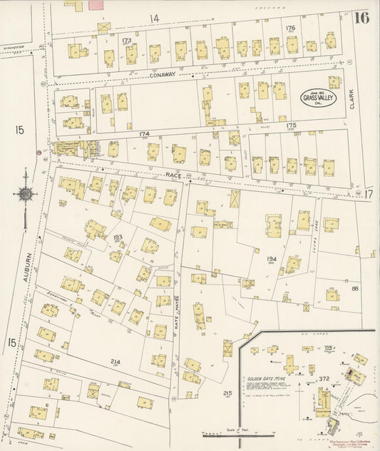 Sanborn Fire Insurance Map from Grass Valley, Nevada County, California (1912), Sheet #0016 - Historic Sanborn Fire Insurance Map Print, vintage old map wall art, antique decor, genealogy gift, California California map