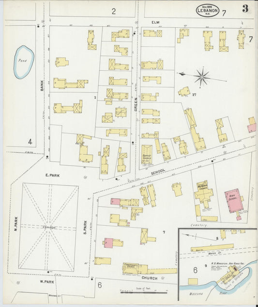Sanborn Fire Insurance Map from Lebanon, Grafton County, New Hampshire (1899), Sheet #0003 - Historic Sanborn Fire Insurance Map Print, vintage old map wall art, antique decor, genealogy gift, New Hampshire New Hampshire map