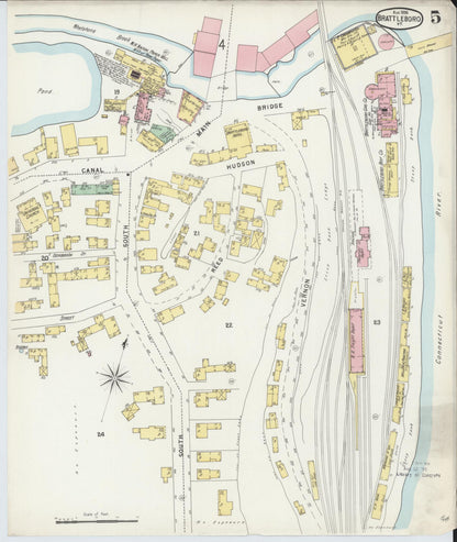 Sanborn Fire Insurance Map from Brattleboro, Windham County, Vermont (1896), Sheet #0005 - Complete Map Set gallery image, historic Sanborn map, vintage wall art, Vermont Vermont