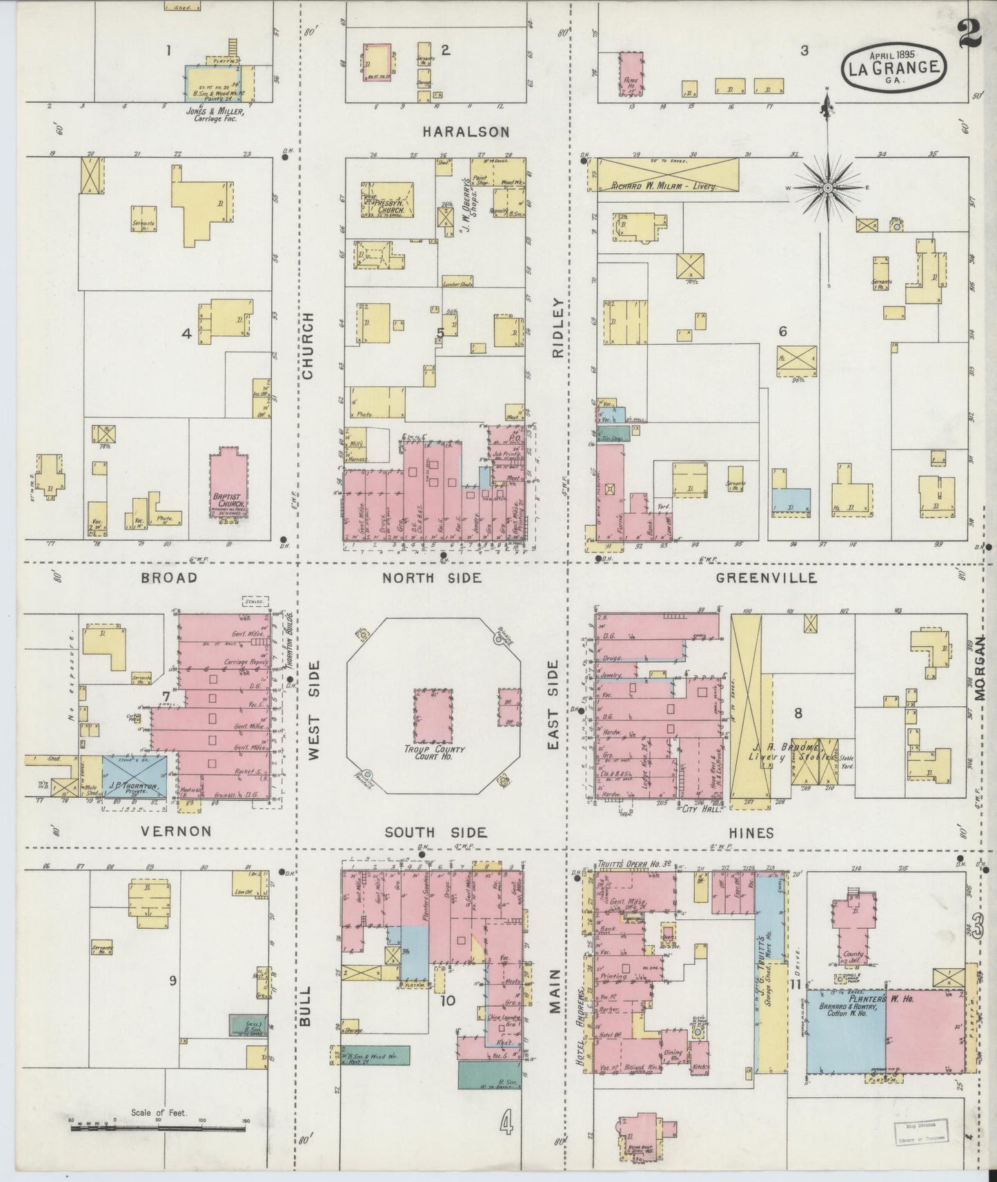 Sanborn Fire Insurance Map from La Grange, Troup County, Georgia (1895), Sheet #0002 - Complete Map Set gallery image, historic Sanborn map, vintage wall art, Georgia Georgia