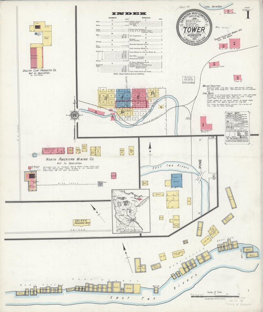 Sanborn Fire Insurance Map from Tower, Saint Louis County, Minnesota (1921), Sheet #0001 - Historic Sanborn Fire Insurance Map Print, vintage old map wall art, antique decor, genealogy gift, Minnesota Minnesota map