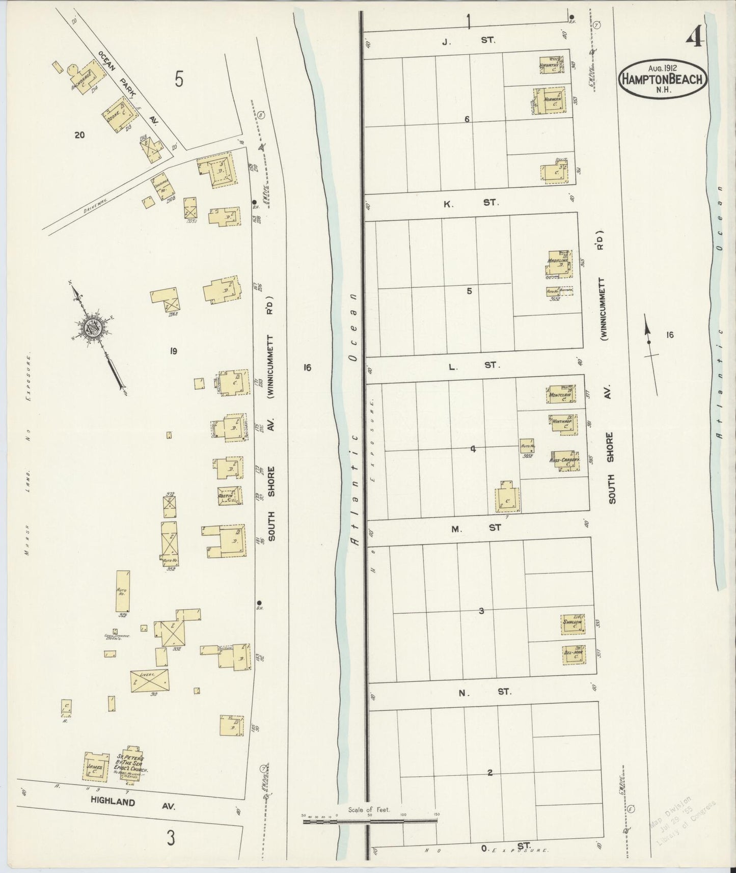 Sanborn Fire Insurance Map from Hampton Beach, Rockingham County, New Hampshire (1912), Sheet #0004 - Complete Map Set gallery image, historic Sanborn map, vintage wall art, New Hampshire New Hampshire
