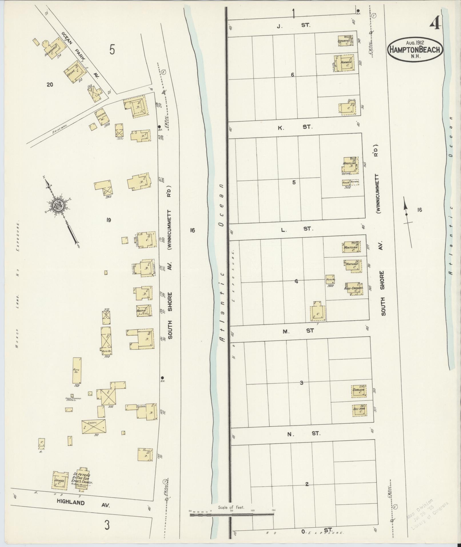 Sanborn Fire Insurance Map from Hampton Beach, Rockingham County, New Hampshire (1912), Sheet #0004 - Complete Map Set gallery image, historic Sanborn map, vintage wall art, New Hampshire New Hampshire