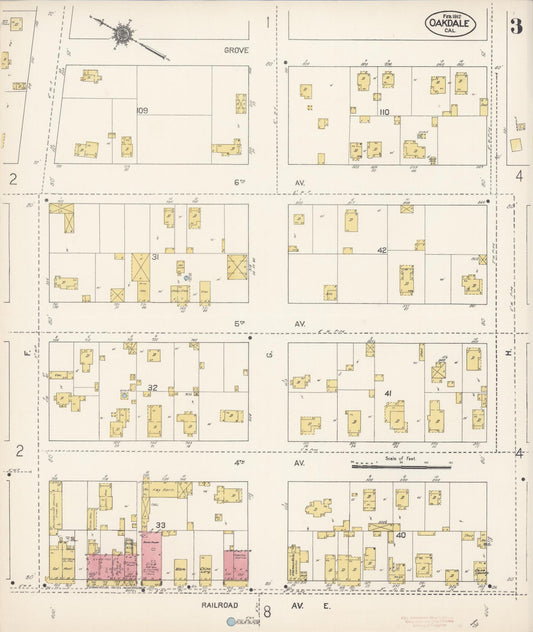 Sanborn Fire Insurance Map from Oakdale, Stanislaus County, California (1912), Sheet #0003 - Historic Sanborn Fire Insurance Map Print, vintage old map wall art, antique decor, genealogy gift, California California map