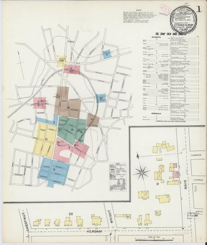 Sanborn Fire Insurance Map from Stoneham, Middlesex County, Massachusetts (1892), Sheet #0001 - Historic Sanborn Fire Insurance Map Print, vintage old map wall art, antique decor, genealogy gift, Massachusetts Massachusetts map