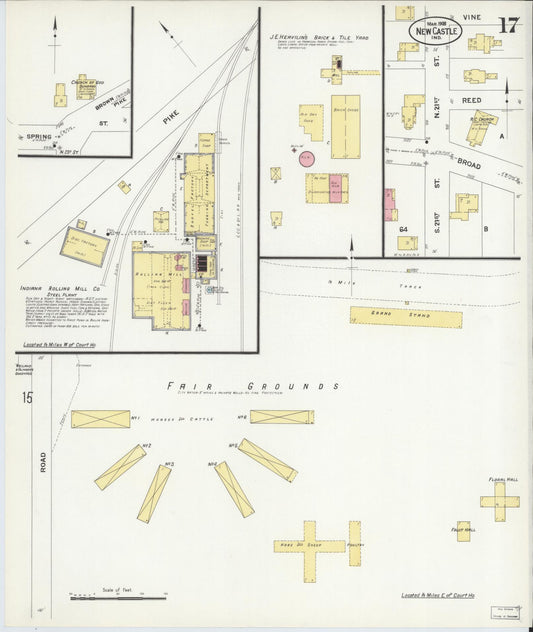 Sanborn Fire Insurance Map from New Castle, Henry County, Indiana (1908), Sheet #0017 - Historic Sanborn Fire Insurance Map Print, vintage old map wall art, antique decor, genealogy gift, Indiana Indiana map