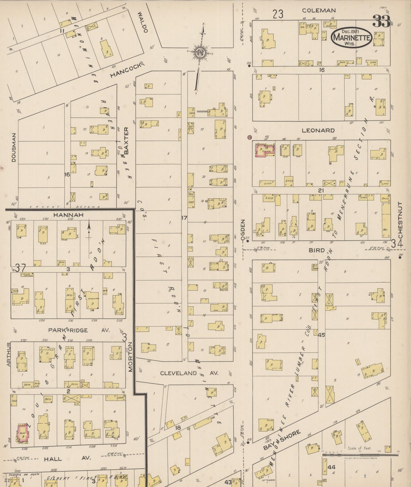 Sanborn Fire Insurance Map from Marinette, Marinette County, Wisconsin (1921), Sheet #0033 - Historic Sanborn Fire Insurance Map Print, vintage old map wall art, antique decor, genealogy gift, Wisconsin Wisconsin map