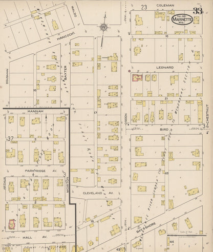 Sanborn Fire Insurance Map from Marinette, Marinette County, Wisconsin (1921), Sheet #0033 - Historic Sanborn Fire Insurance Map Print, vintage old map wall art, antique decor, genealogy gift, Wisconsin Wisconsin map