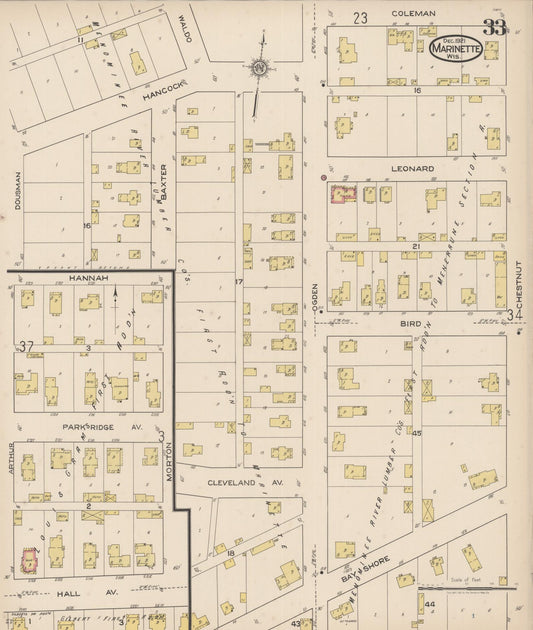Sanborn Fire Insurance Map from Marinette, Marinette County, Wisconsin (1921), Sheet #0033 - Historic Sanborn Fire Insurance Map Print, vintage old map wall art, antique decor, genealogy gift, Wisconsin Wisconsin map
