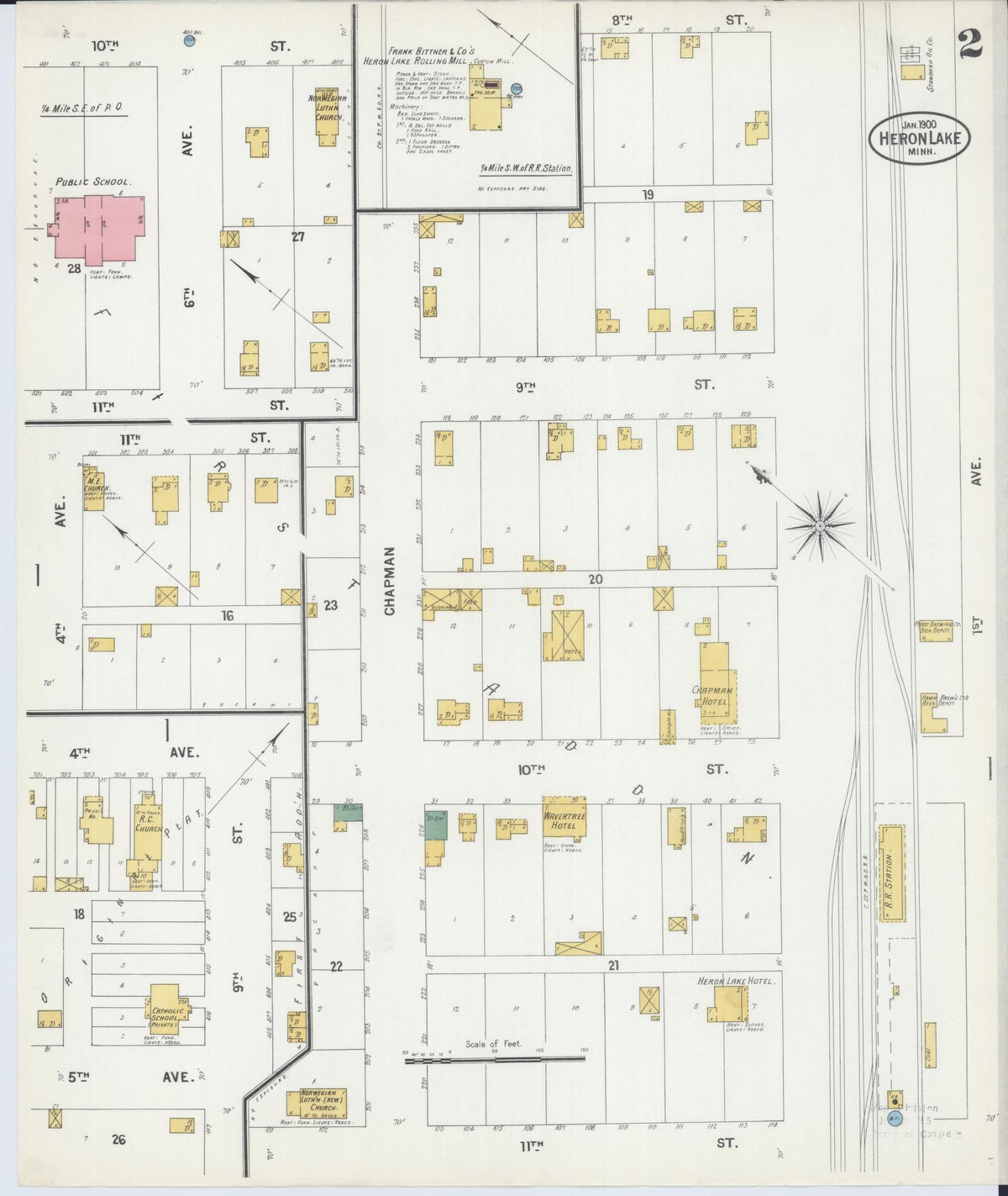 Sanborn Fire Insurance Map from Heron Lake, Jackson County, Minnesota (1900), Sheet #0002 - Complete Map Set gallery image, historic Sanborn map, vintage wall art, Minnesota Minnesota