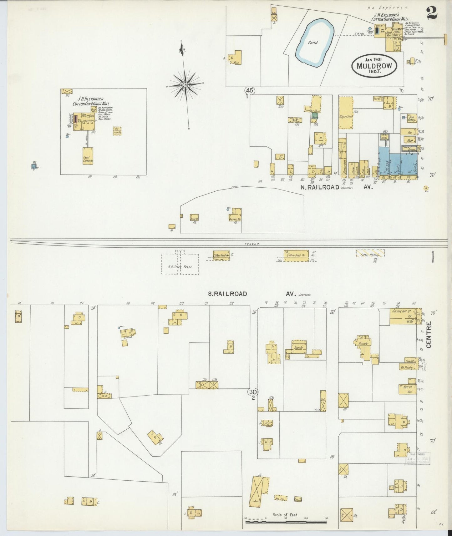 Sanborn Fire Insurance Map from Muldrow, Sequoyah County, Oklahoma (1901), Sheet #0002 - Historic Sanborn Fire Insurance Map Print, vintage old map wall art, antique decor, genealogy gift, Oklahoma Oklahoma map