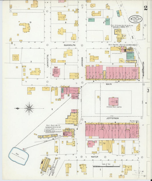Sanborn Fire Insurance Map from Ripley, Lauderdale County, Tennessee (1905), Sheet #0002 - Historic Sanborn Fire Insurance Map Print, vintage old map wall art, antique decor, genealogy gift, Tennessee Tennessee map