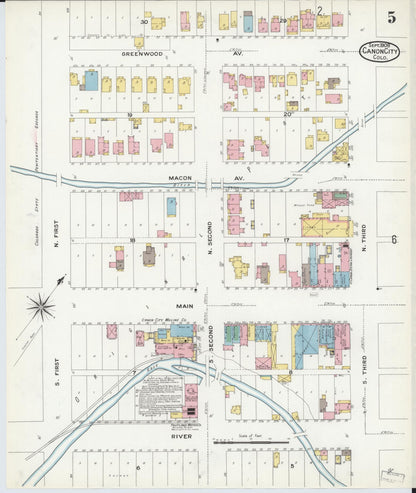 Sanborn Fire Insurance Map from Canon City, Fremont County, Colorado (1908), Sheet #0005 - Complete Map Set gallery image, historic Sanborn map, vintage wall art, Colorado Colorado