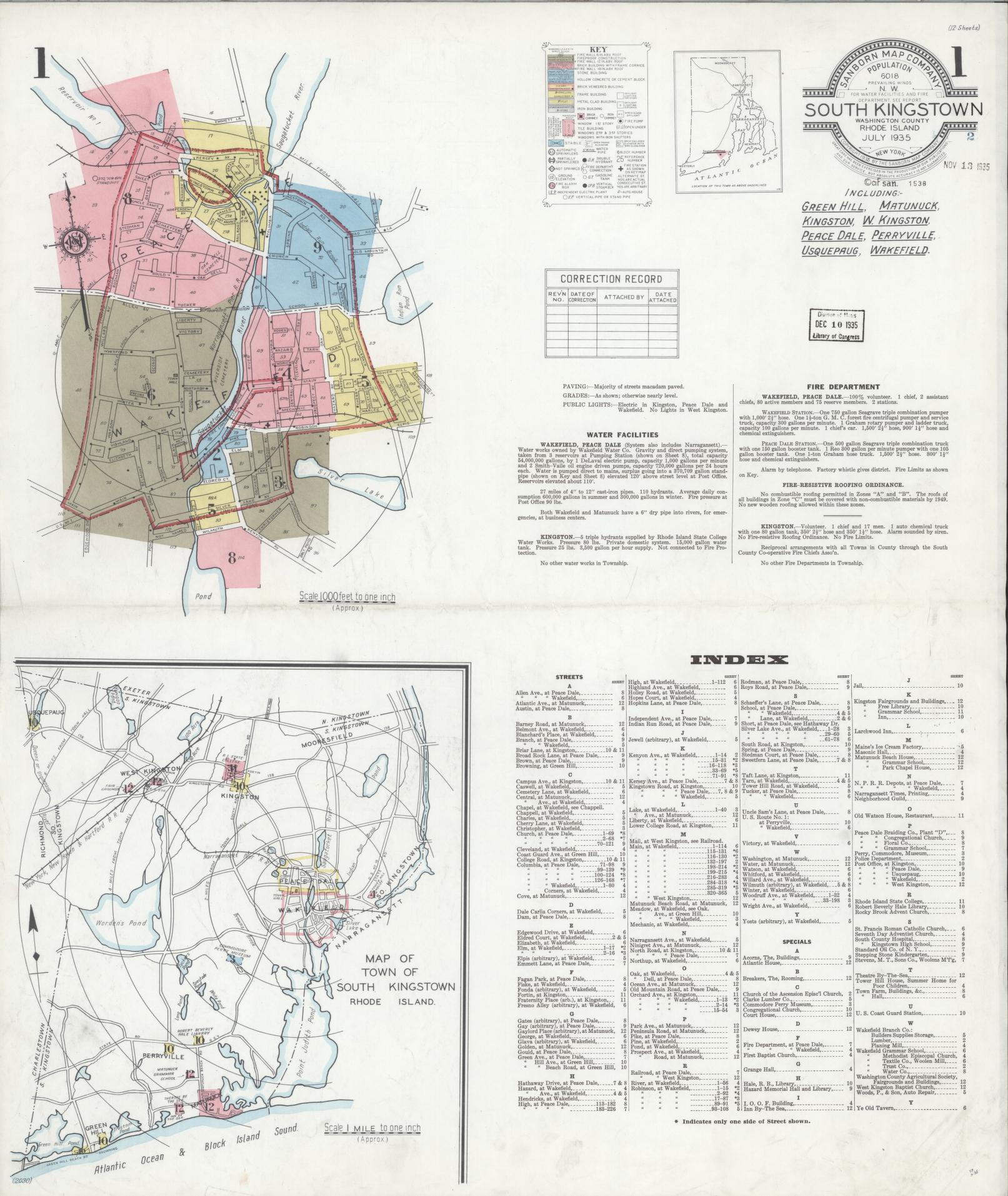 Sanborn Fire Insurance Map from South Kingstown, Washington County, Rhode Island. (1935) – Historic Sanborn Fire Insurance Map Print