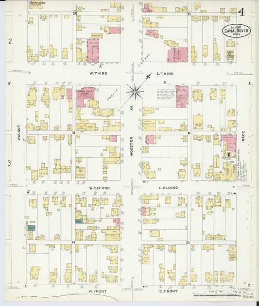 Sanborn Fire Insurance Map from Canal Dover, Tuscarawas County, Ohio (1907), Sheet #0004 - Historic Sanborn Fire Insurance Map Print, vintage old map wall art, antique decor, genealogy gift, Ohio Ohio map