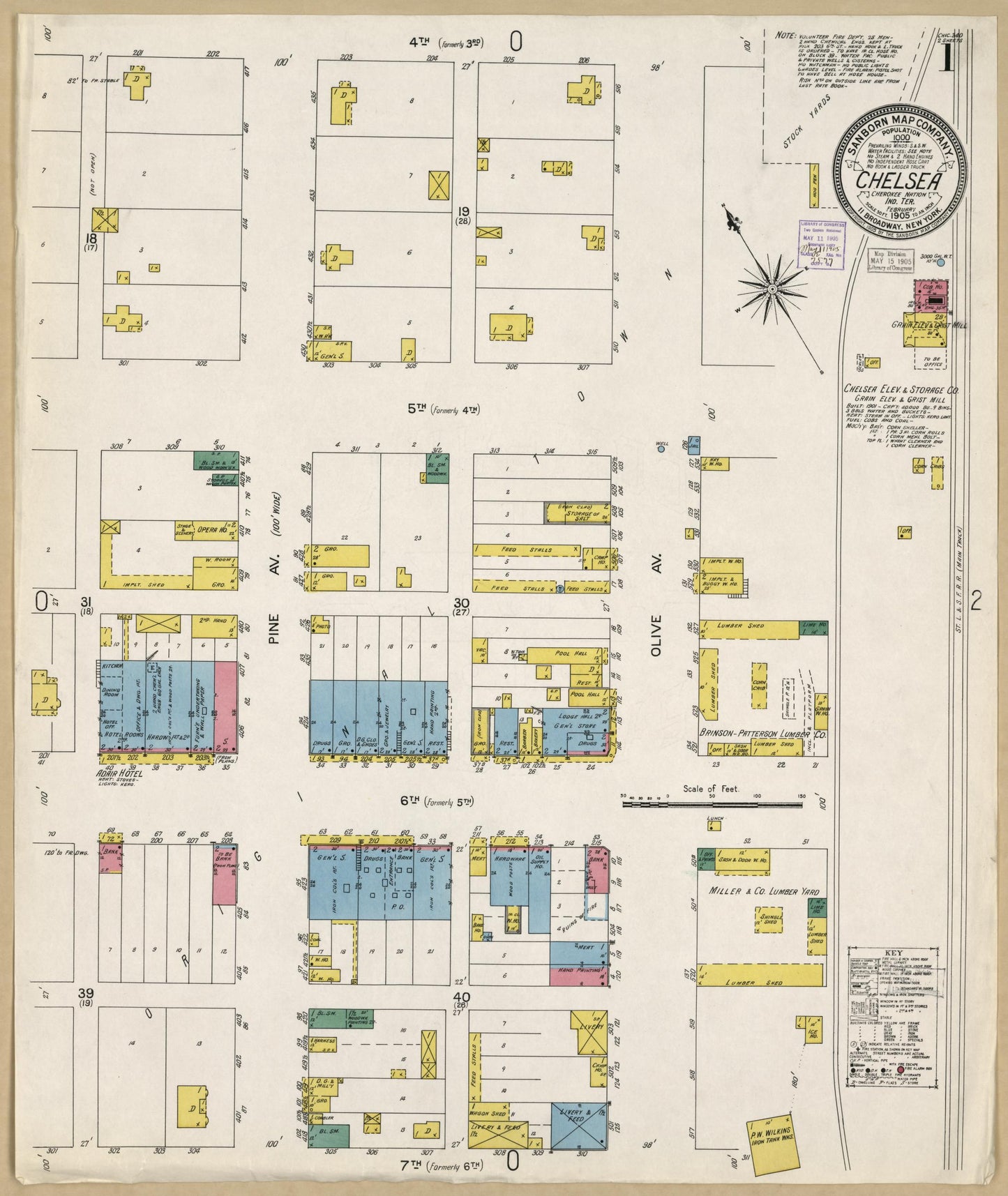 Sanborn Fire Insurance Map from Chelsea, Rogers County, Oklahoma (1905), Sheet #0001 - Historic Sanborn Fire Insurance Map Print, vintage old map wall art, antique decor, genealogy gift, Oklahoma Oklahoma map
