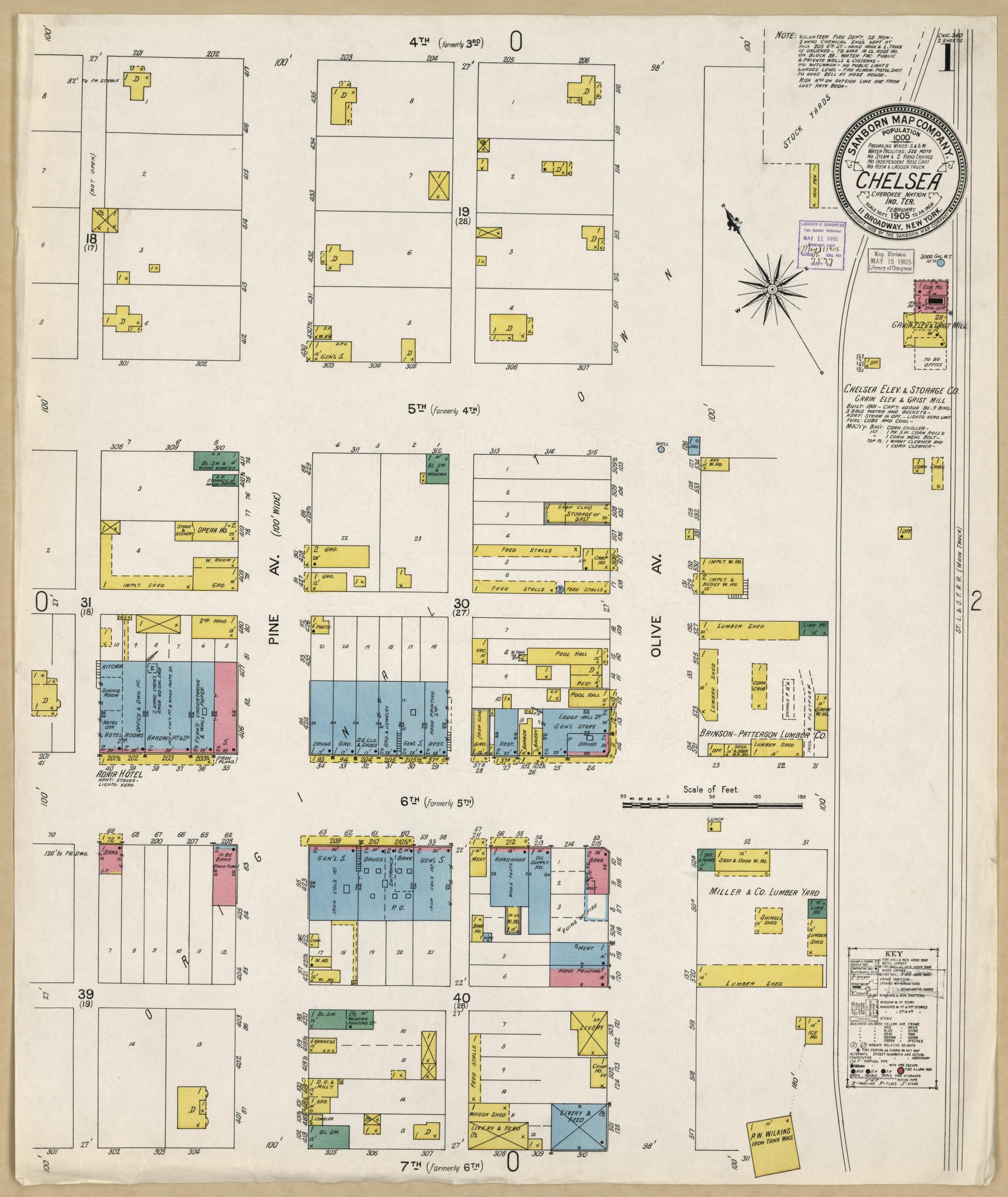 Sanborn Fire Insurance Map from Chelsea, Rogers County, Oklahoma (1905), Sheet #0001 - Historic Sanborn Fire Insurance Map Print, vintage old map wall art, antique decor, genealogy gift, Oklahoma Oklahoma map