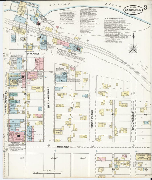 Sanborn Fire Insurance Map from Lawrence, Douglas County, Kansas (1889), Sheet #0003 - Historic Sanborn Fire Insurance Map Print, vintage old map wall art, antique decor, genealogy gift, Kansas Kansas map