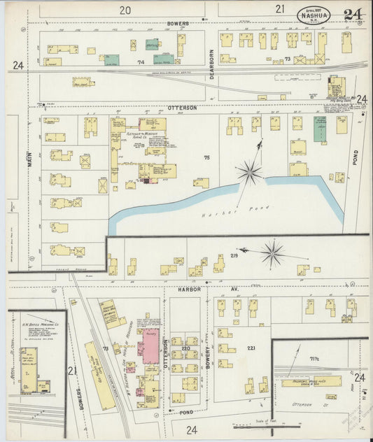 Sanborn Fire Insurance Map from Nashua, Hillsborough County, New Hampshire (1897), Sheet #0024 - Historic Sanborn Fire Insurance Map Print, vintage old map wall art, antique decor, genealogy gift, New Hampshire New Hampshire map