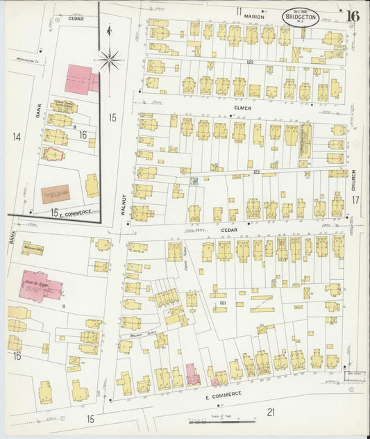 Sanborn Fire Insurance Map from Bridgeton, Cumberland County, New Jersey (1908), Sheet #0016 - Historic Sanborn Fire Insurance Map Print, vintage old map wall art, antique decor, genealogy gift, New Jersey New Jersey map