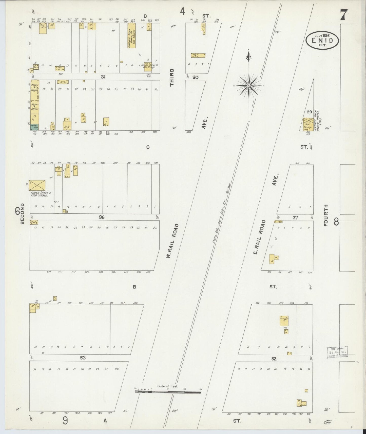 Sanborn Fire Insurance Map from Enid, Garfield County, Oklahoma (1898), Sheet #0007 - Historic Sanborn Fire Insurance Map Print, vintage old map wall art, antique decor, genealogy gift, Oklahoma Oklahoma map