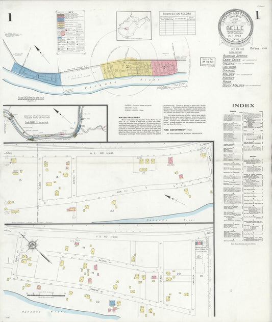 Sanborn Fire Insurance Map from Belle, Kanawha County, West Virginia (1933), Sheet #0001 - Complete Map Set gallery image, historic Sanborn map, vintage wall art, West Virginia West Virginia