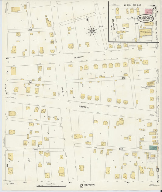 Sanborn Fire Insurance Map from Muskogee, Muskogee County, Oklahoma (1907), Sheet #0005 - Historic Sanborn Fire Insurance Map Print, vintage old map wall art, antique decor, genealogy gift, Oklahoma Oklahoma map