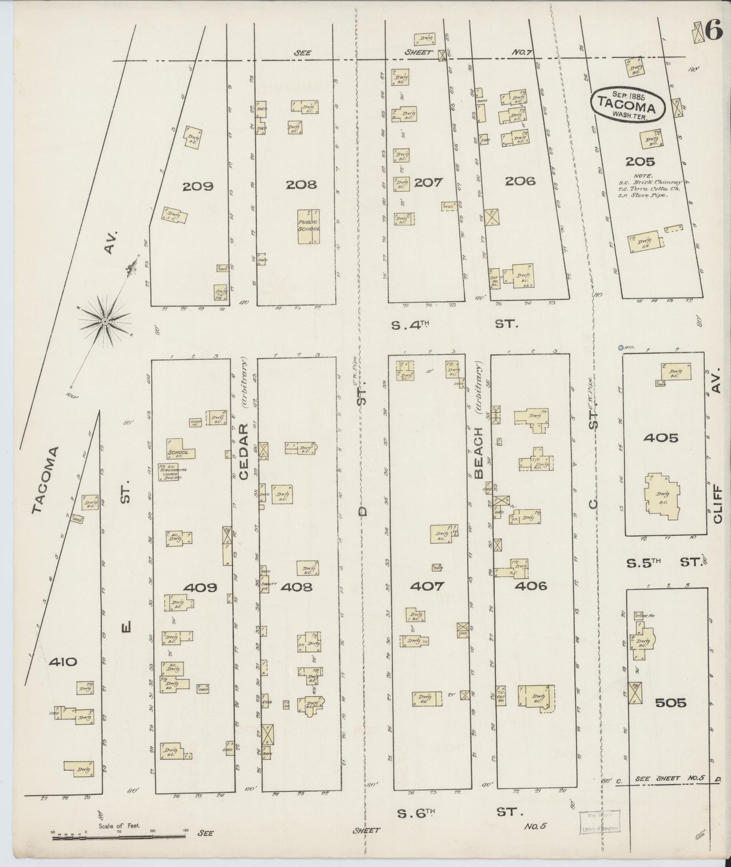 Sanborn Fire Insurance Map from Tacoma, Pierce County, Washington (1885), Sheet #0006 - Complete Map Set gallery image, historic Sanborn map, vintage wall art, Washington Washington