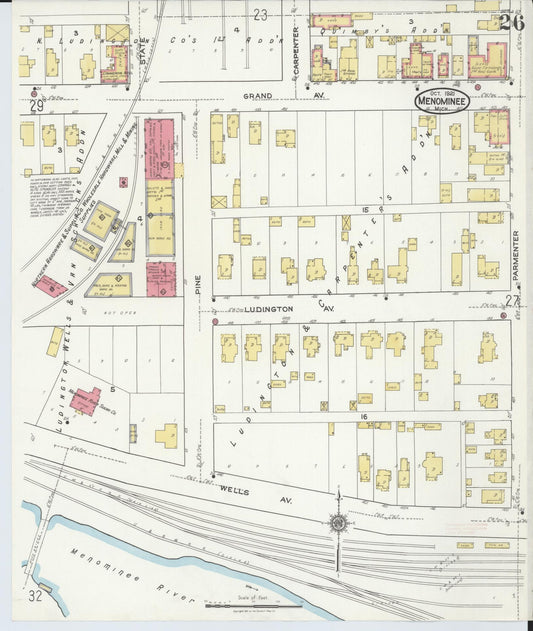 Sanborn Fire Insurance Map from Menominee, Menominee County, Michigan (1921), Sheet #0026 - Historic Sanborn Fire Insurance Map Print, vintage old map wall art, antique decor, genealogy gift, Michigan Michigan map