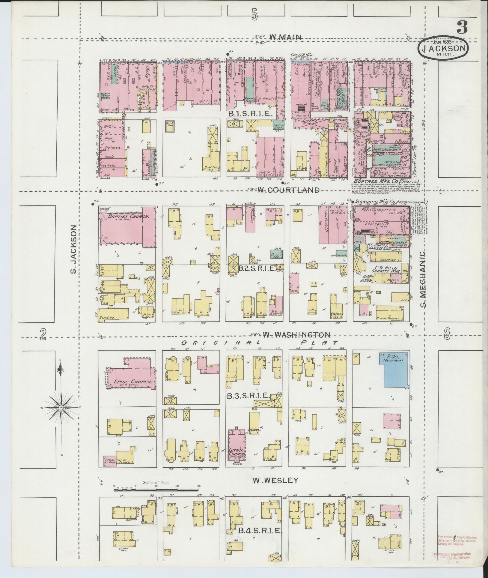 Sanborn Fire Insurance Map from Jackson, Jackson County, Michigan (1893), Sheet #0003 - Complete Map Set gallery image, historic Sanborn map, vintage wall art, Michigan Michigan