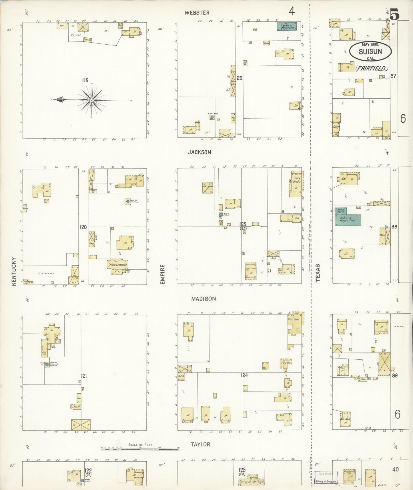 Sanborn Fire Insurance Map from Suisun, Solano County, California (1900), Sheet #0005 - Complete Map Set gallery image, historic Sanborn map, vintage wall art, California California