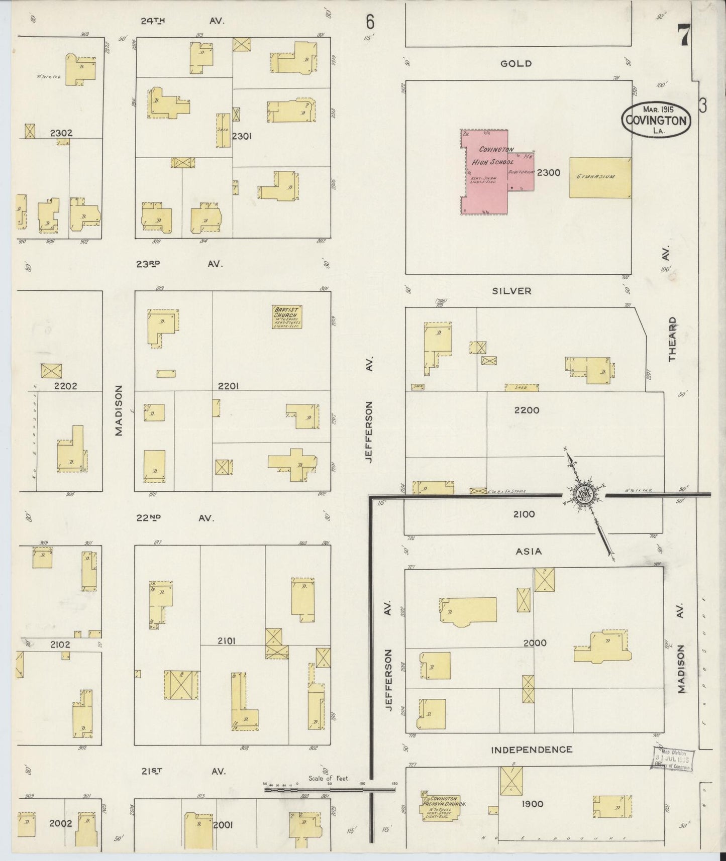 Sanborn Fire Insurance Map from Covington, Saint Tammany Parish, Louisiana (1915), Sheet #0007 - Complete Map Set gallery image, historic Sanborn map, vintage wall art, Louisiana Louisiana