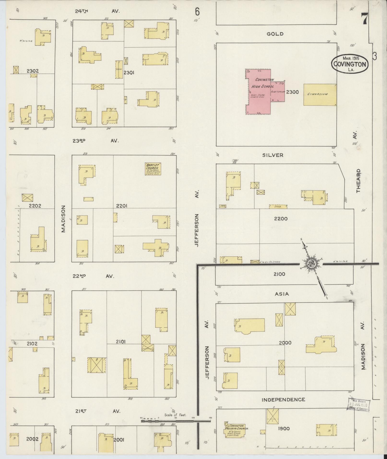 Sanborn Fire Insurance Map from Covington, Saint Tammany Parish, Louisiana (1915), Sheet #0007 - Complete Map Set gallery image, historic Sanborn map, vintage wall art, Louisiana Louisiana