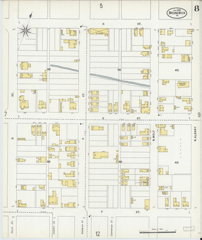 Sanborn Fire Insurance Map from Brunswick, Glynn County, Georgia (1898), Sheet #0008 - Complete Map Set gallery image, historic Sanborn map, vintage wall art, Georgia Georgia