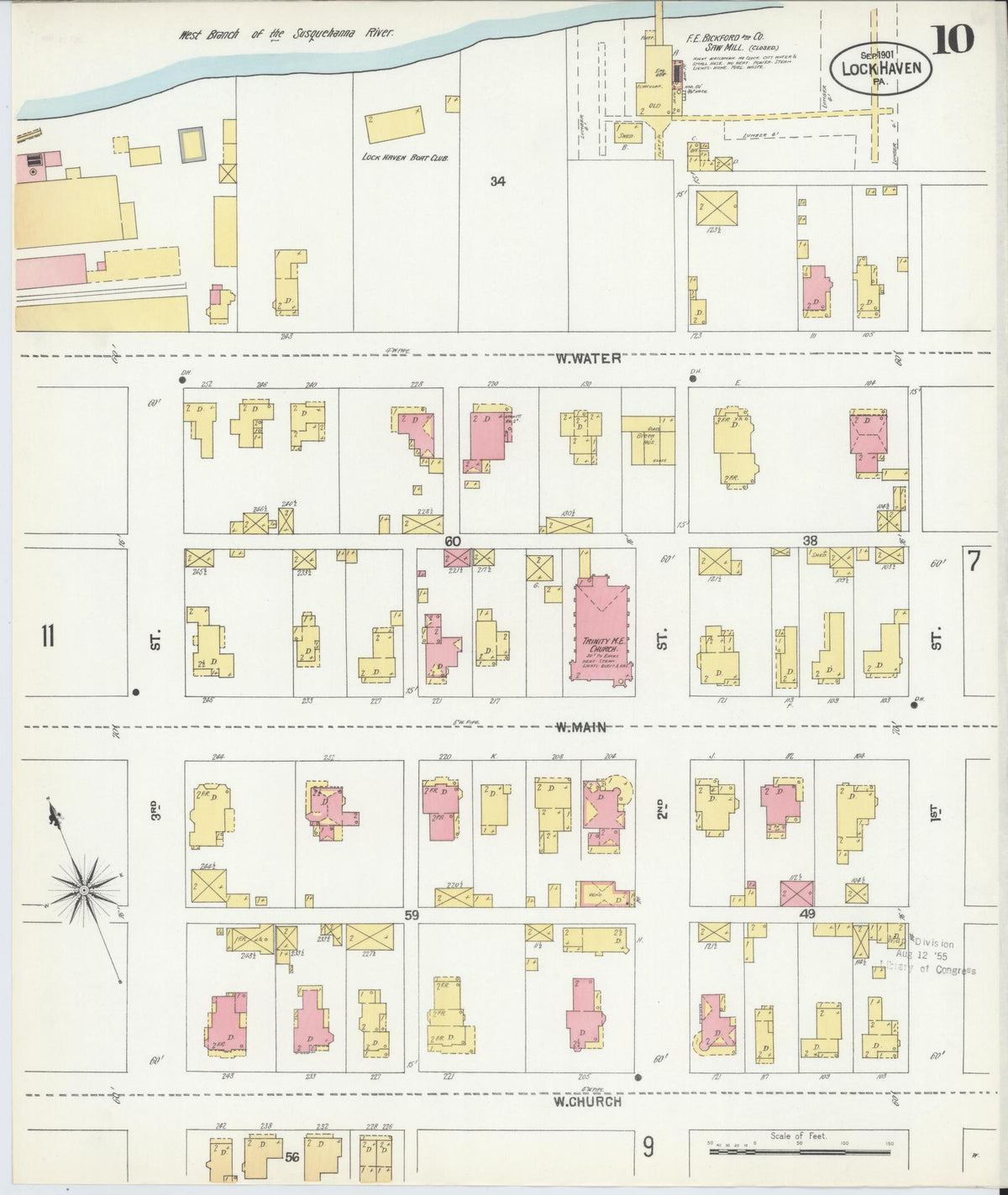 Sanborn Fire Insurance Map from Lock Haven, Clinton County, Pennsylvania (1901), Sheet #0010 - Historic Sanborn Fire Insurance Map Print, vintage old map wall art, antique decor, genealogy gift, Pennsylvania Pennsylvania map