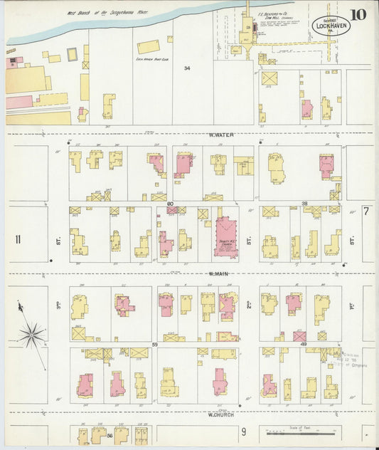 Sanborn Fire Insurance Map from Lock Haven, Clinton County, Pennsylvania (1901), Sheet #0010 - Historic Sanborn Fire Insurance Map Print, vintage old map wall art, antique decor, genealogy gift, Pennsylvania Pennsylvania map