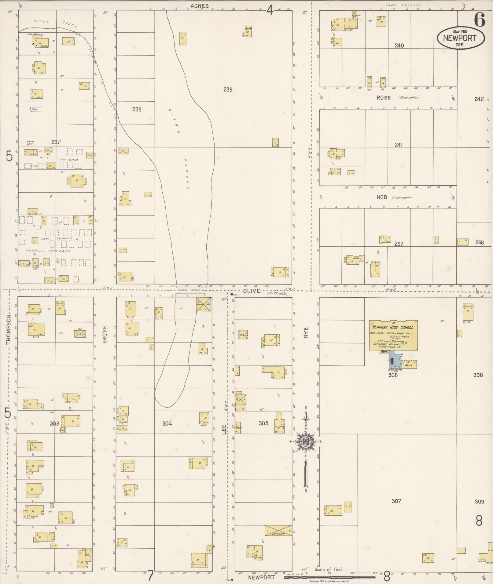 Sanborn Fire Insurance Map from Newport, Lincoln County, Oregon (1919), Sheet #0006 - Complete Map Set gallery image, historic Sanborn map, vintage wall art, Oregon Oregon