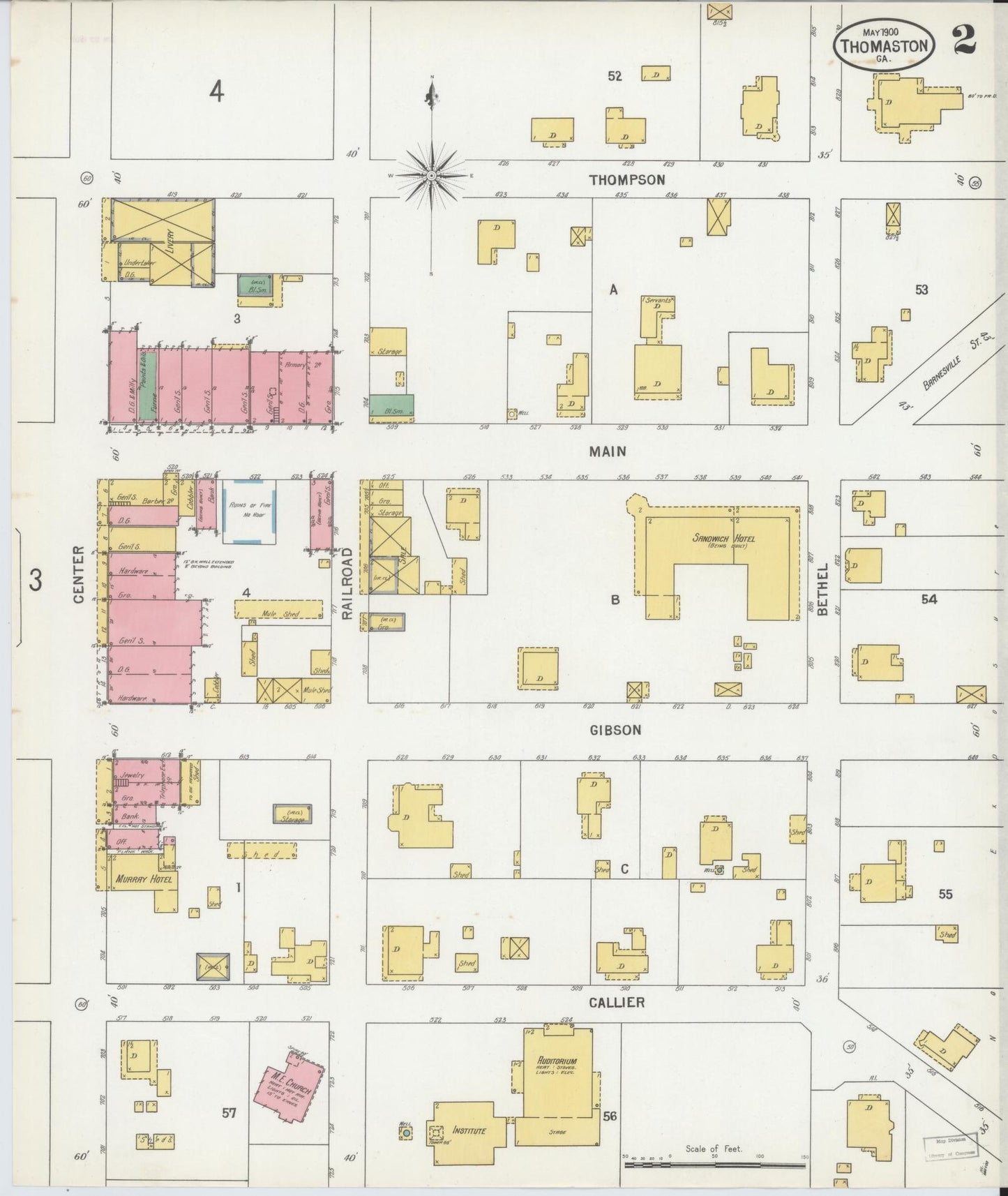 Sanborn Fire Insurance Map from Thomaston, Upson County, Georgia (1900), Sheet #0002 - Complete Map Set gallery image, historic Sanborn map, vintage wall art, Georgia Georgia