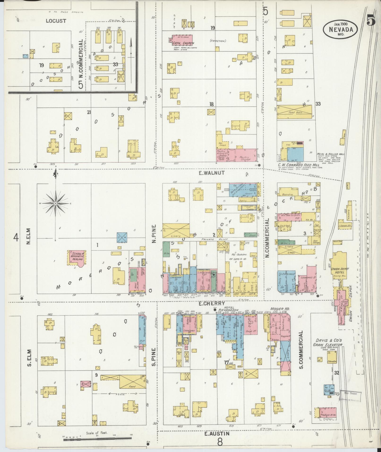 Sanborn Fire Insurance Map from Nevada, Vernon County, Missouri (1900), Sheet #0005 - Historic Sanborn Fire Insurance Map Print, vintage old map wall art, antique decor, genealogy gift, Missouri Missouri map