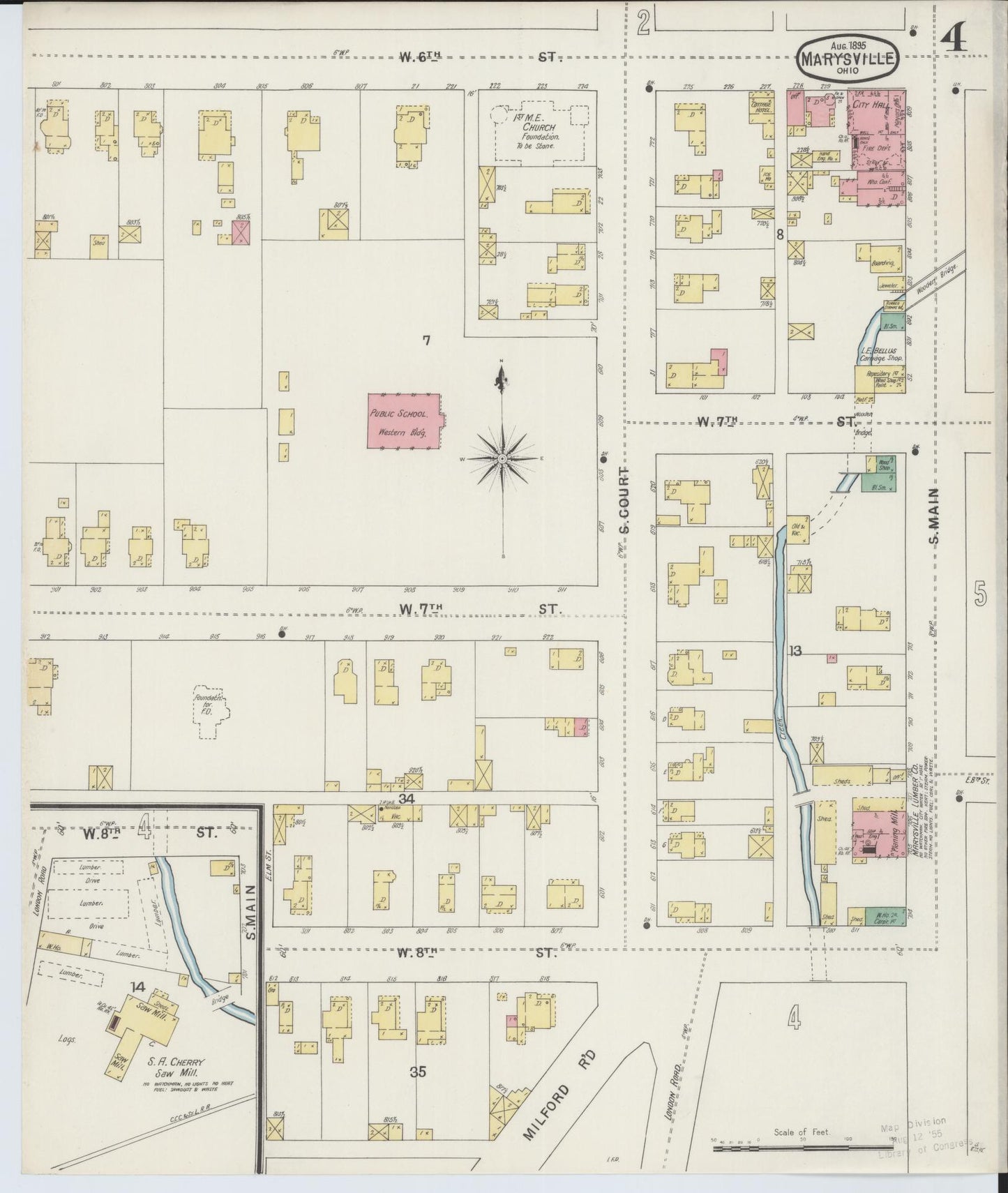Sanborn Fire Insurance Map from Marysville, Union County, Ohio (1895), Sheet #0004 - Complete Map Set gallery image, historic Sanborn map, vintage wall art, Ohio Ohio