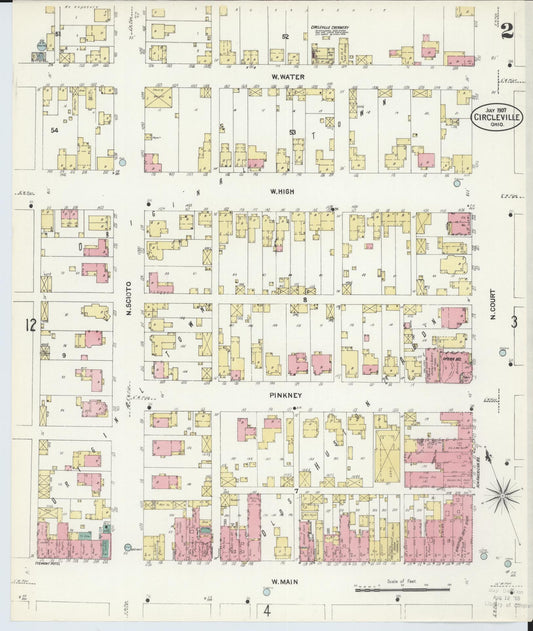 Sanborn Fire Insurance Map from Circleville, Pickaway County, Ohio (1907), Sheet #0002 - Historic Sanborn Fire Insurance Map Print, vintage old map wall art, antique decor, genealogy gift, Ohio Ohio map