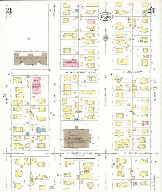 Sanborn Fire Insurance Map from Salina, Saline County, Kansas (1926), Sheet #0021 - Historic Sanborn Fire Insurance Map Print, vintage old map wall art, antique decor, genealogy gift, Kansas Kansas map